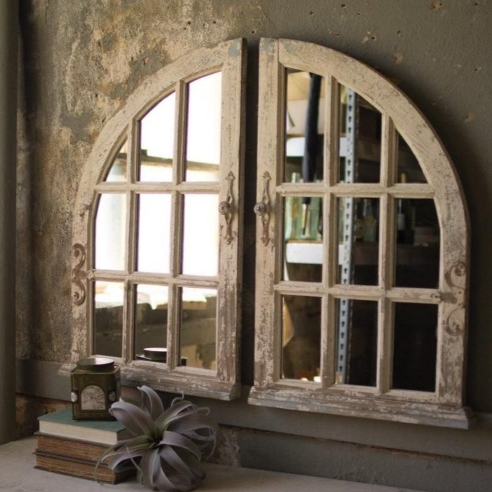 Two piece arched window mirrors